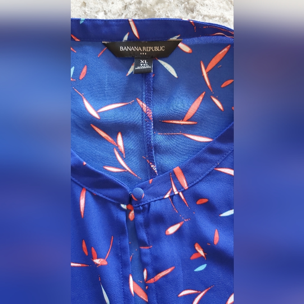 Banana Republic Women's XL Royal Blue Patterned & Ruffle Tunic Summer Dress - Picture 3 of 10